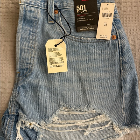 Levi's Light Blue Distressed Jean Shorts - Picture 1 of 4